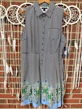 Tommy Hilfiger Navy and White Striped Paisley Button Dress